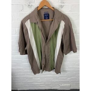 Trust Men’s Button Up Shirt Hawaiian Short Sleeve Gray Green/White  Size XL
